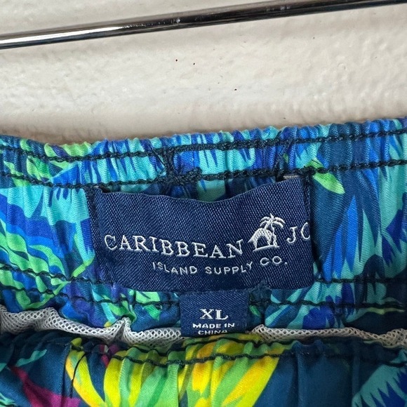 Caribbean Joe Men's Bird of Paradise Blue & Yellow Lined Swim Trunks Size XL - Picture 2 of 6